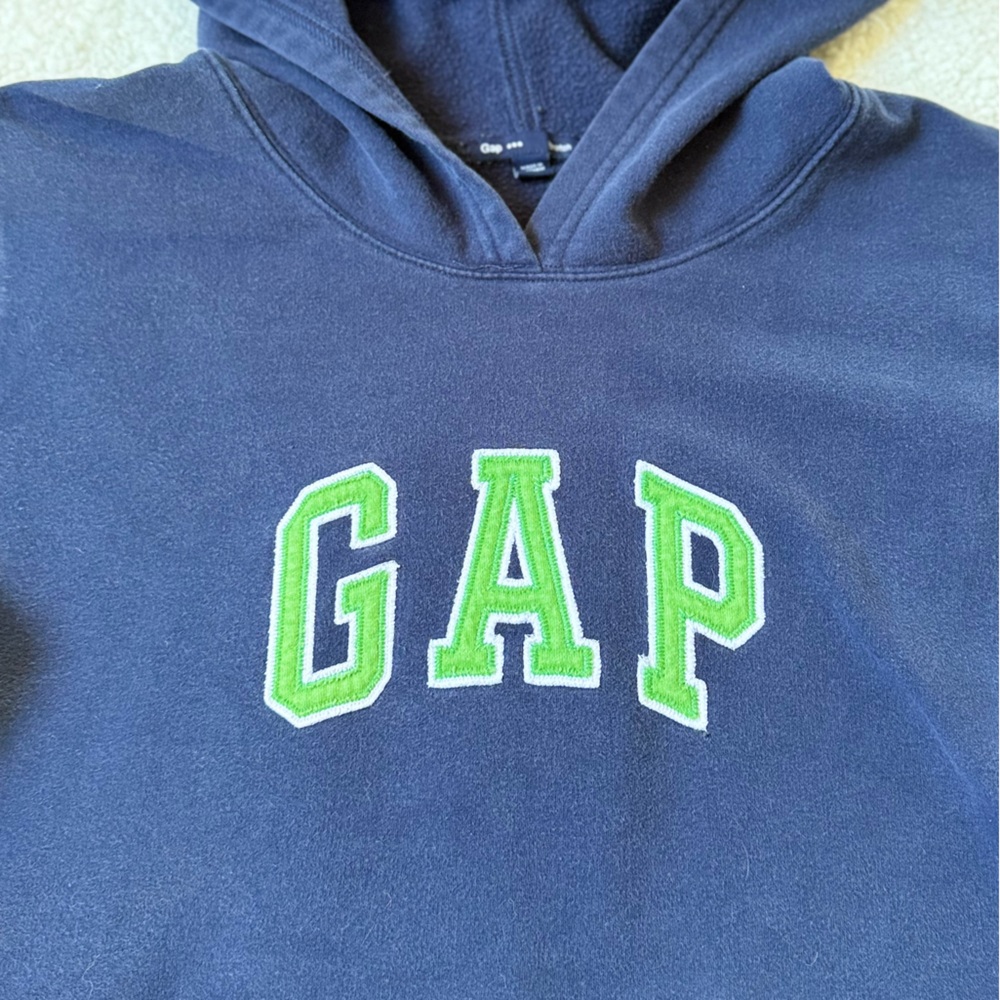 Vintage GAP Navy Sweatshirt Hoodie with Lime Green Logo Size L - Picture 3 of 5